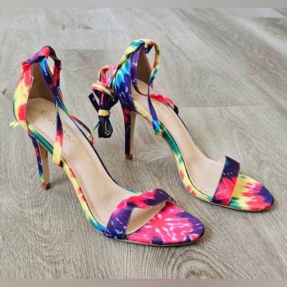 Size 9 Allegra K Tie-Dye Lace-Up Stiletto Heels - Picture 3 of 9